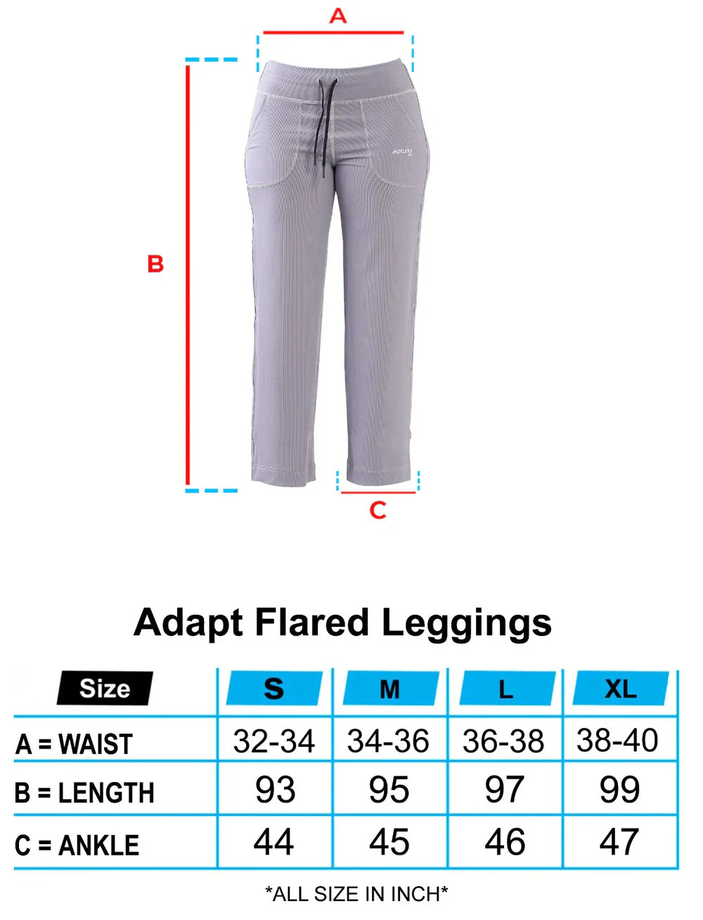 Grey Adapt Flared Leggings Sizechart For Women | HustlersOnlyUK