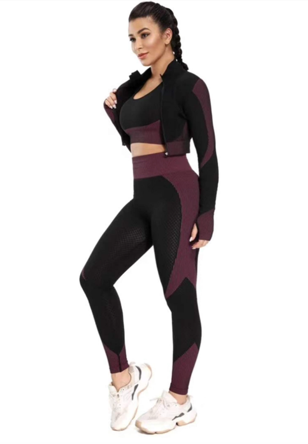 Flex 3 Piece Seamless Apparel for Women (Black-Purple) | HustlersOnlyUK