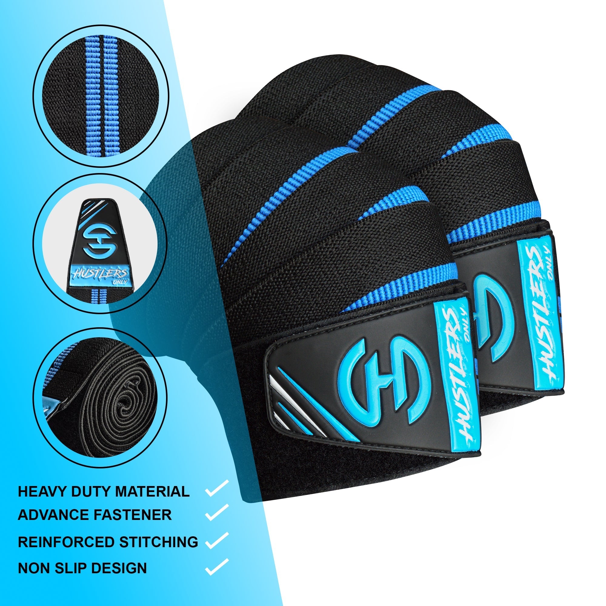 Blue and Black Export Quality Knee Wraps | HustlersOnlyUK