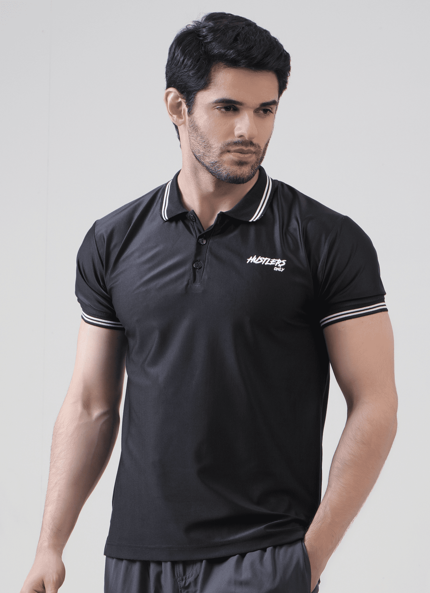 Black Performance Polo TShirt For Men | HustlersOnlyUK