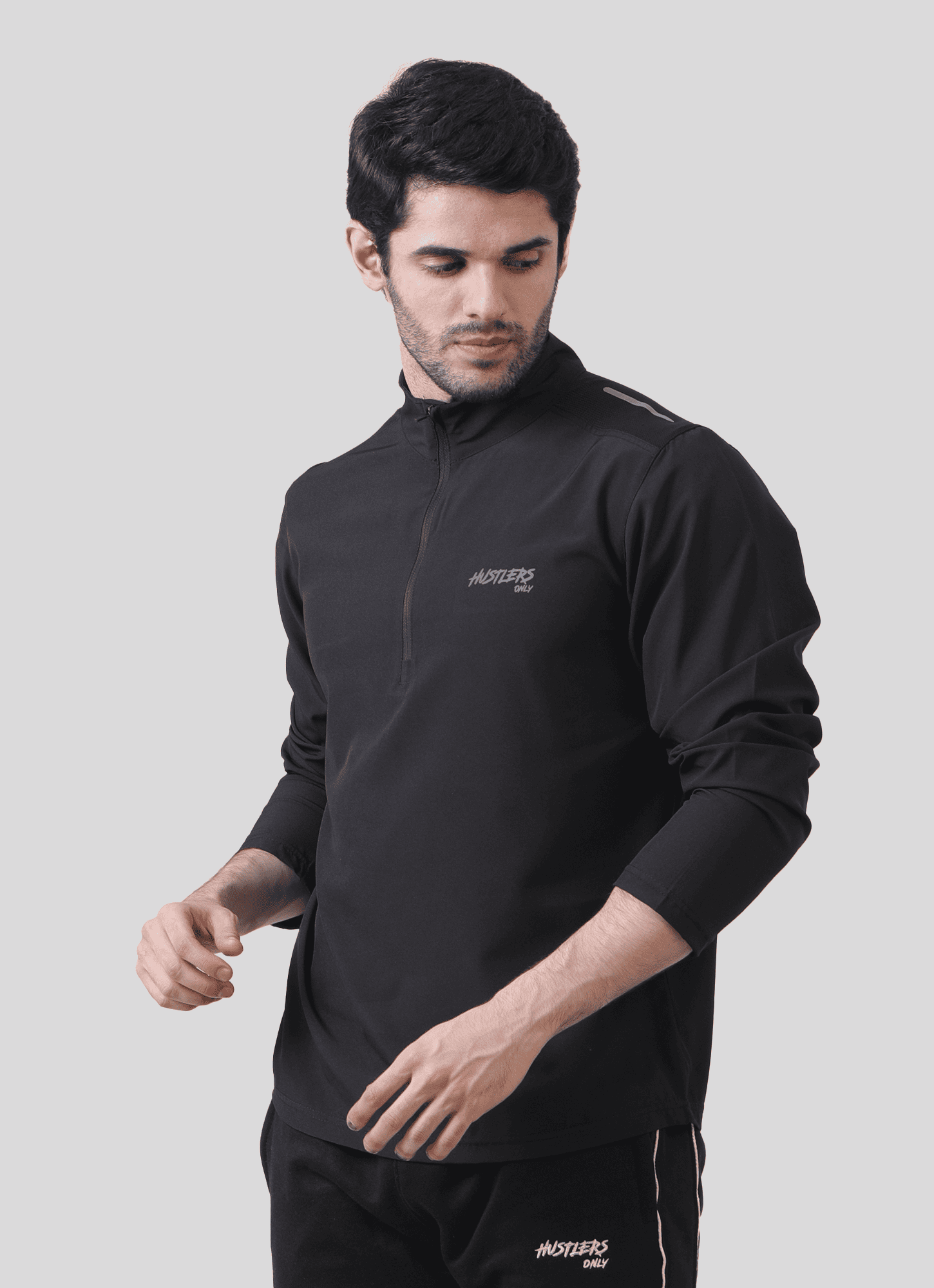Black Velocity Zip Long Sleeve Shirt For Men | HustlersOnlyUK