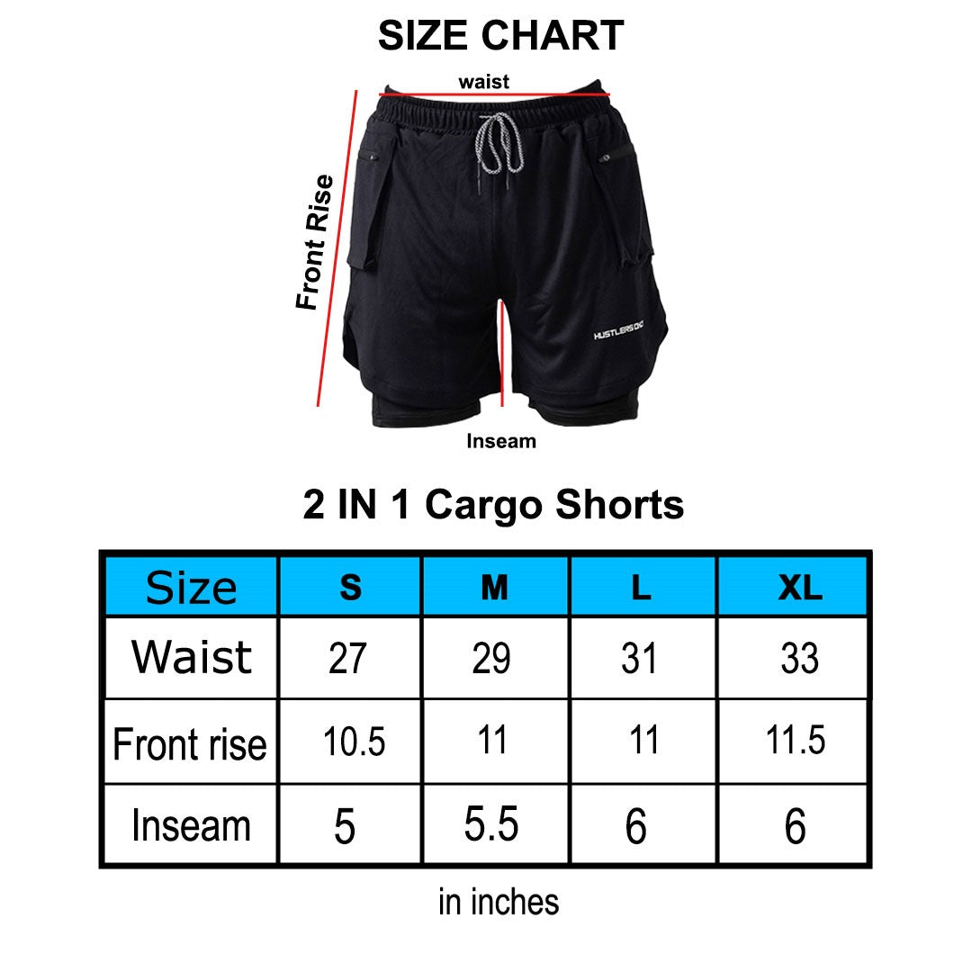 2 in 1 Cargo Shorts - Black
