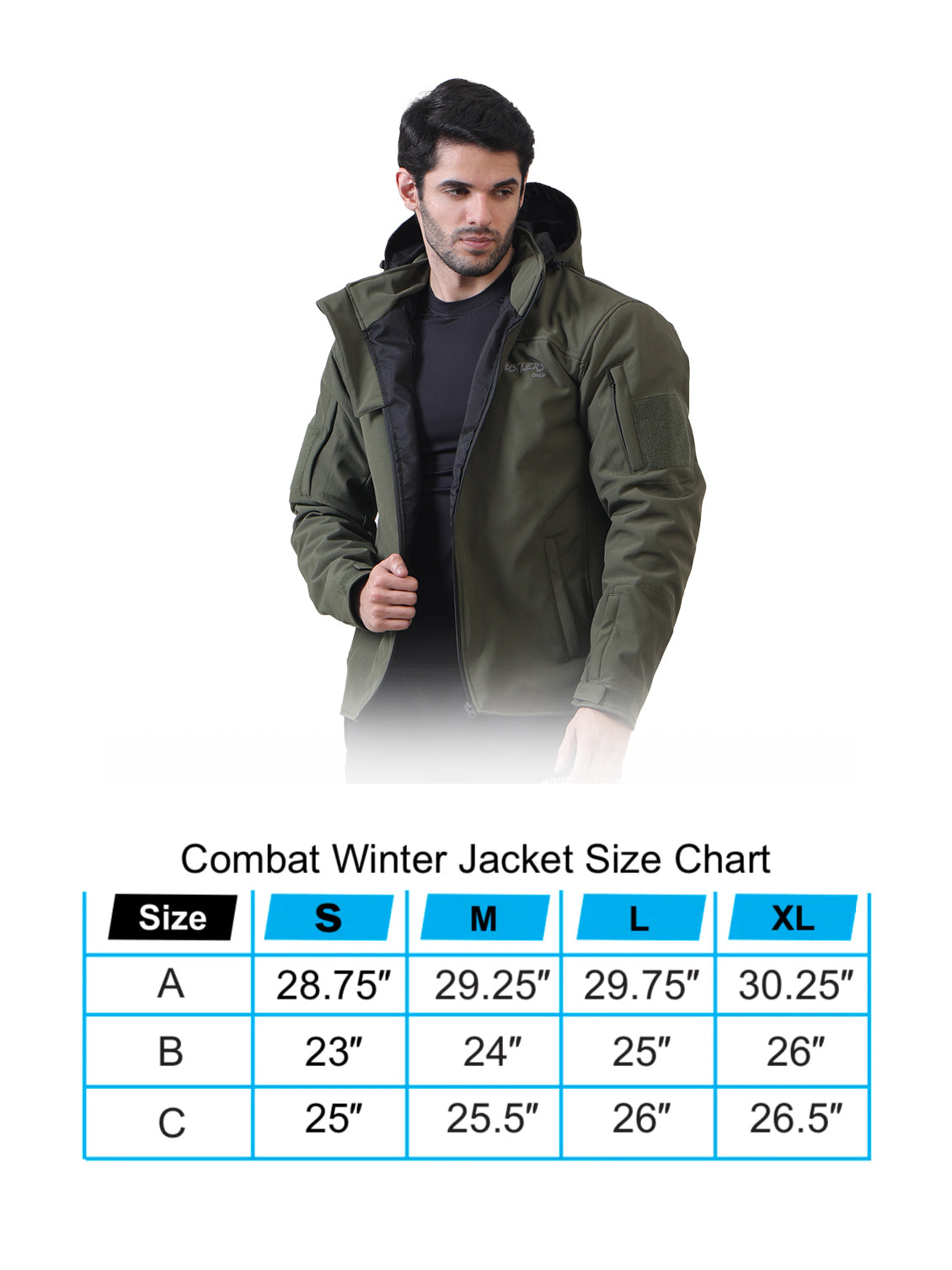 Winter Combat Jacket Green Size Chart | HustlersOnlyUK