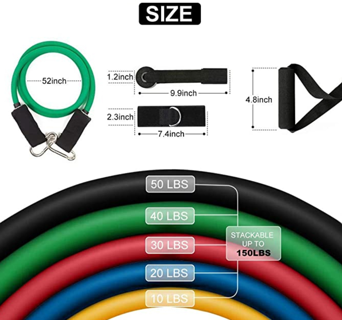 Size of 11 Pcs Resistance Band Set | HustlersOnlyUK