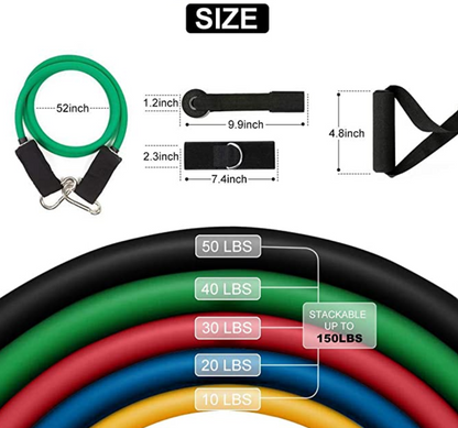 Size of 11 Pcs Resistance Band Set | HustlersOnlyUK