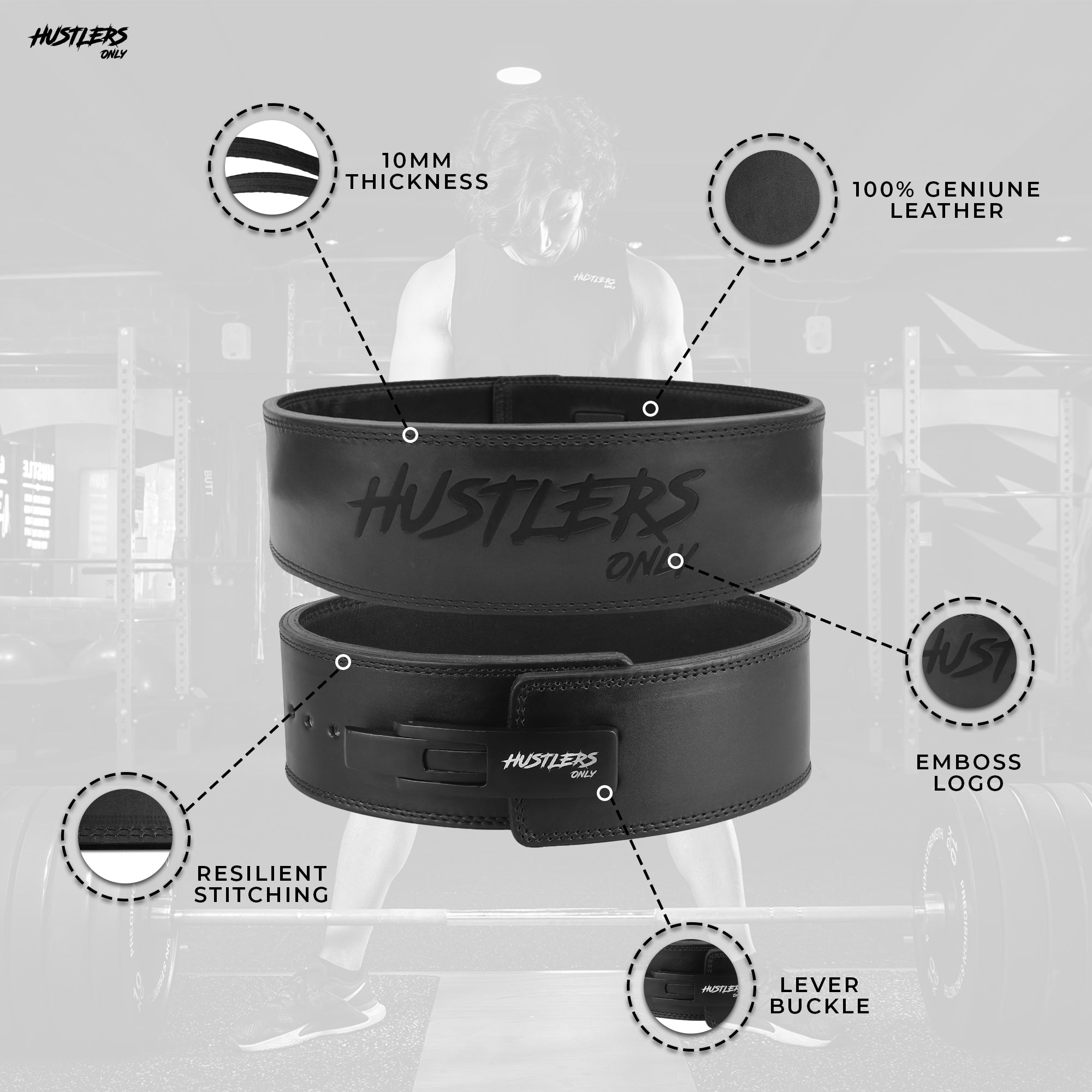 10mm Premium Weightlifting lever Belt-Black