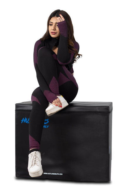 Flex 3 Piece Seamless Apparel for Workout (Black-Purple) | HustlersOnlyUK