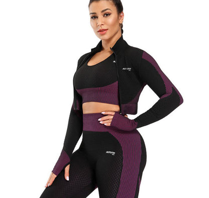 Flex 3 Piece Seamless Apparel (Black-Purple) | HustlersOnlyUK