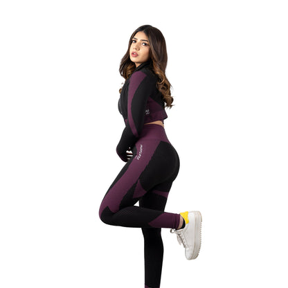 Flex 3 Piece Seamless Apparel for Workout (Black-Purple) | HustlersOnlyUK