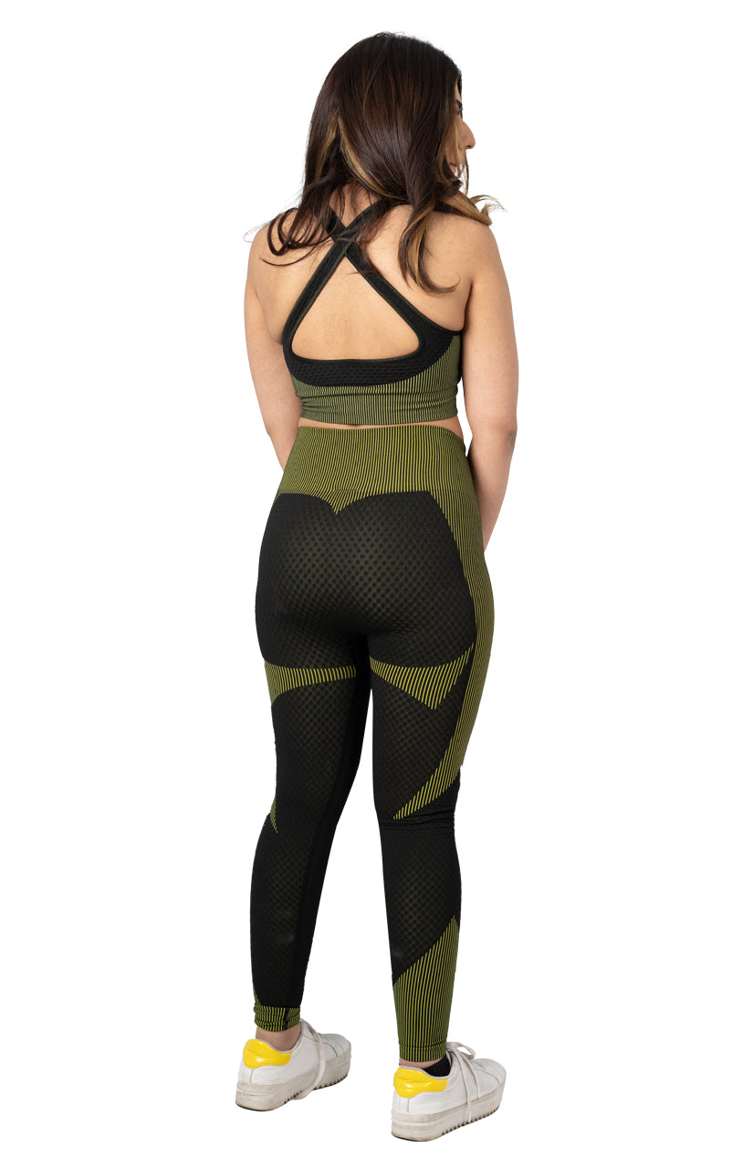 Flex 3 Piece Seamless Apparel for Gym (Black-Green) | HustlersOnlyUK