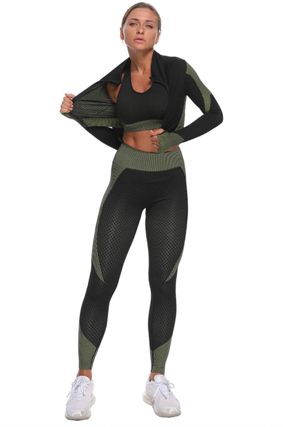 Flex 3 Piece Seamless Apparel for Workout (Black-Green) | HustlersOnlyUK
