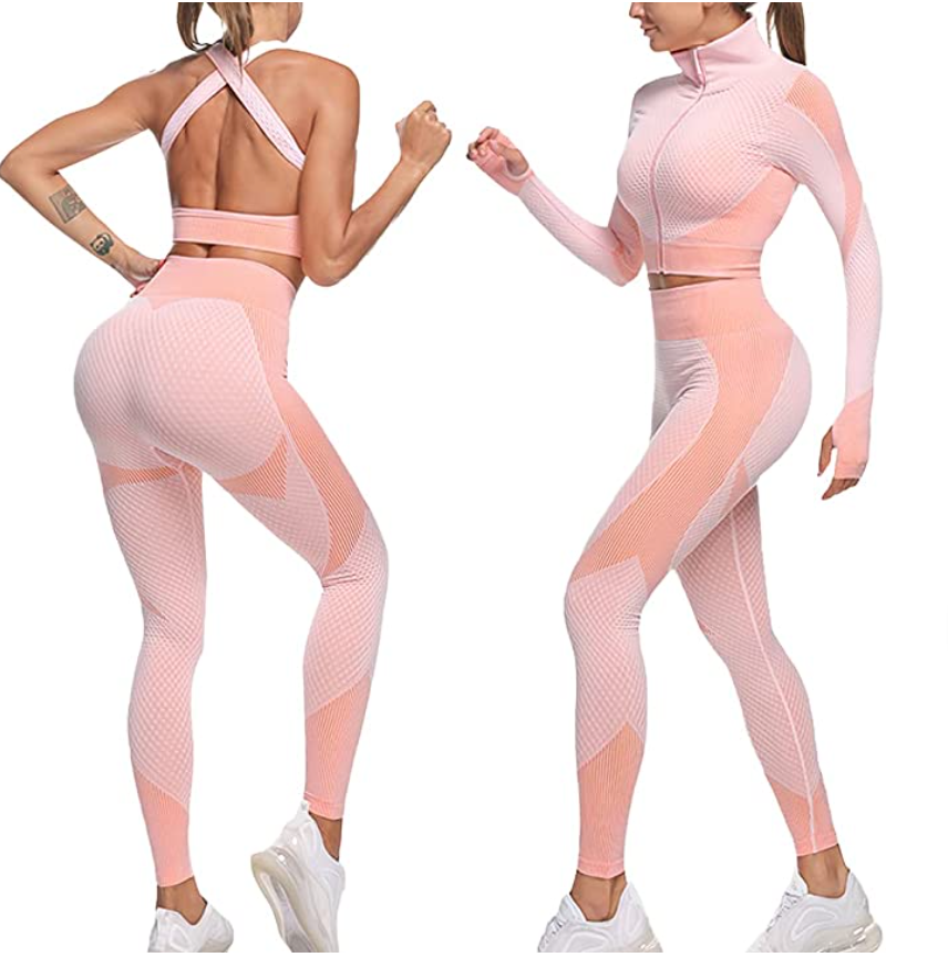 Flex 3 Piece Seamless Apparel for Gym (Pink) | HustlersOnlyUK