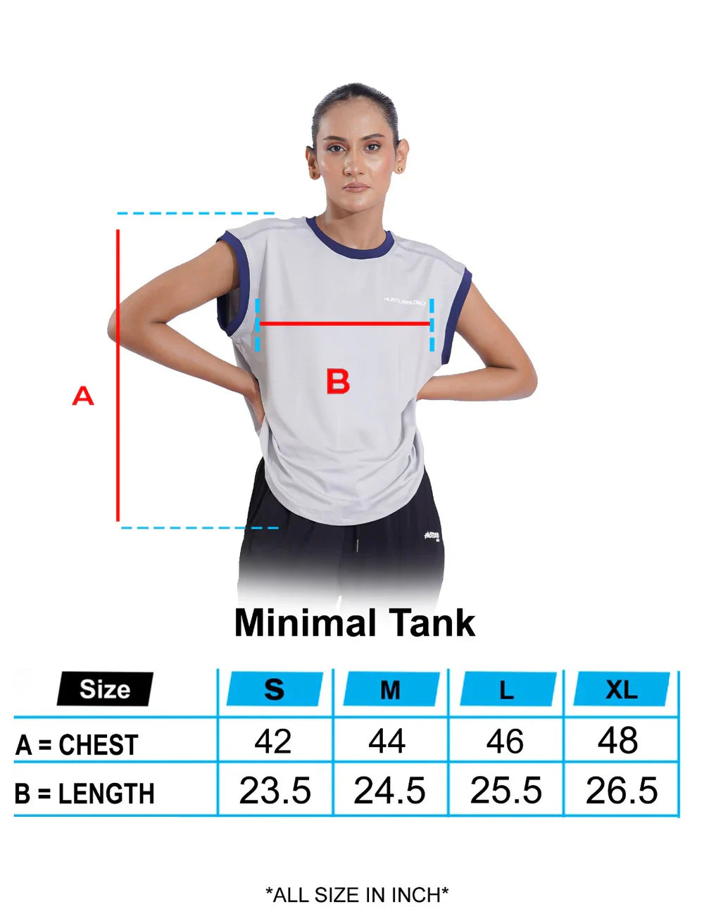 Grey Minimal Tank Sizechart For Women | HustlersOnlyUK