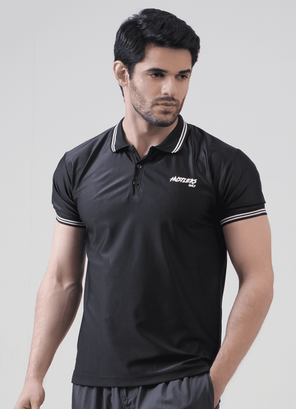 Black Performance Polo TShirt For Men | HustlersOnlyUK