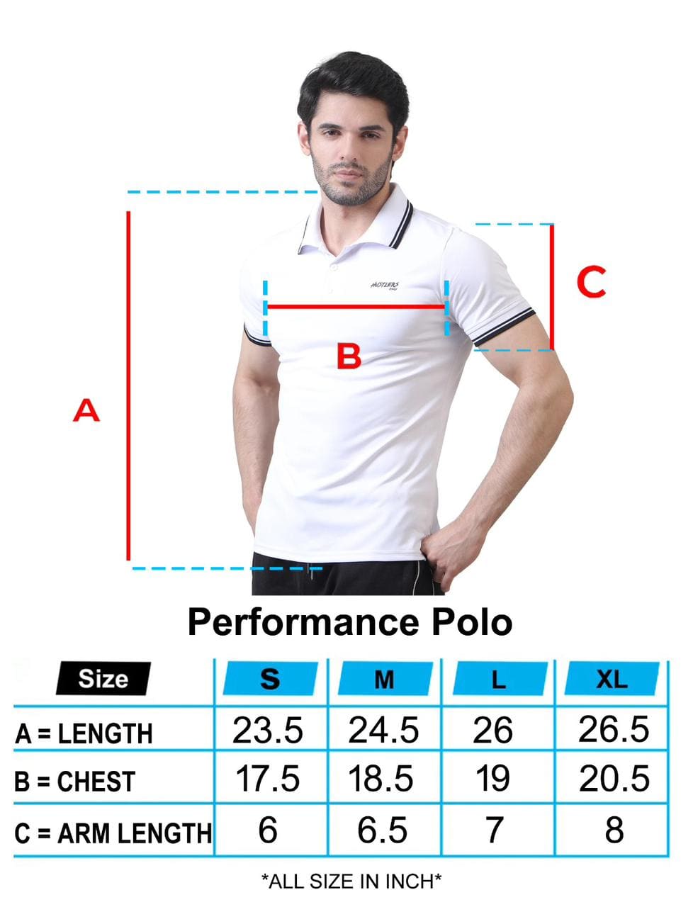White Performance Polo TShirt Size Chart | HustlersOnlyUK