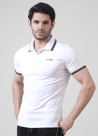 White Performance Polo TShirt For Summer | HustlersOnlyUK