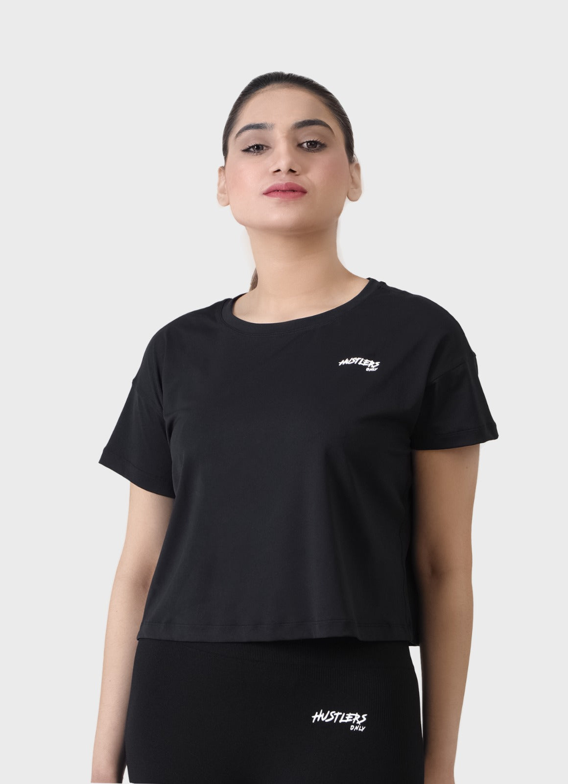 Black Rush Crop TShirt For Gym | HustlersOnlyUK