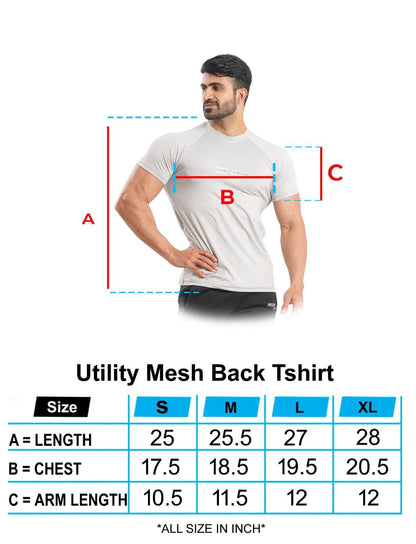 Utility Mesh Back Gray T-shirt Size Chart | HustlersOnlyUK