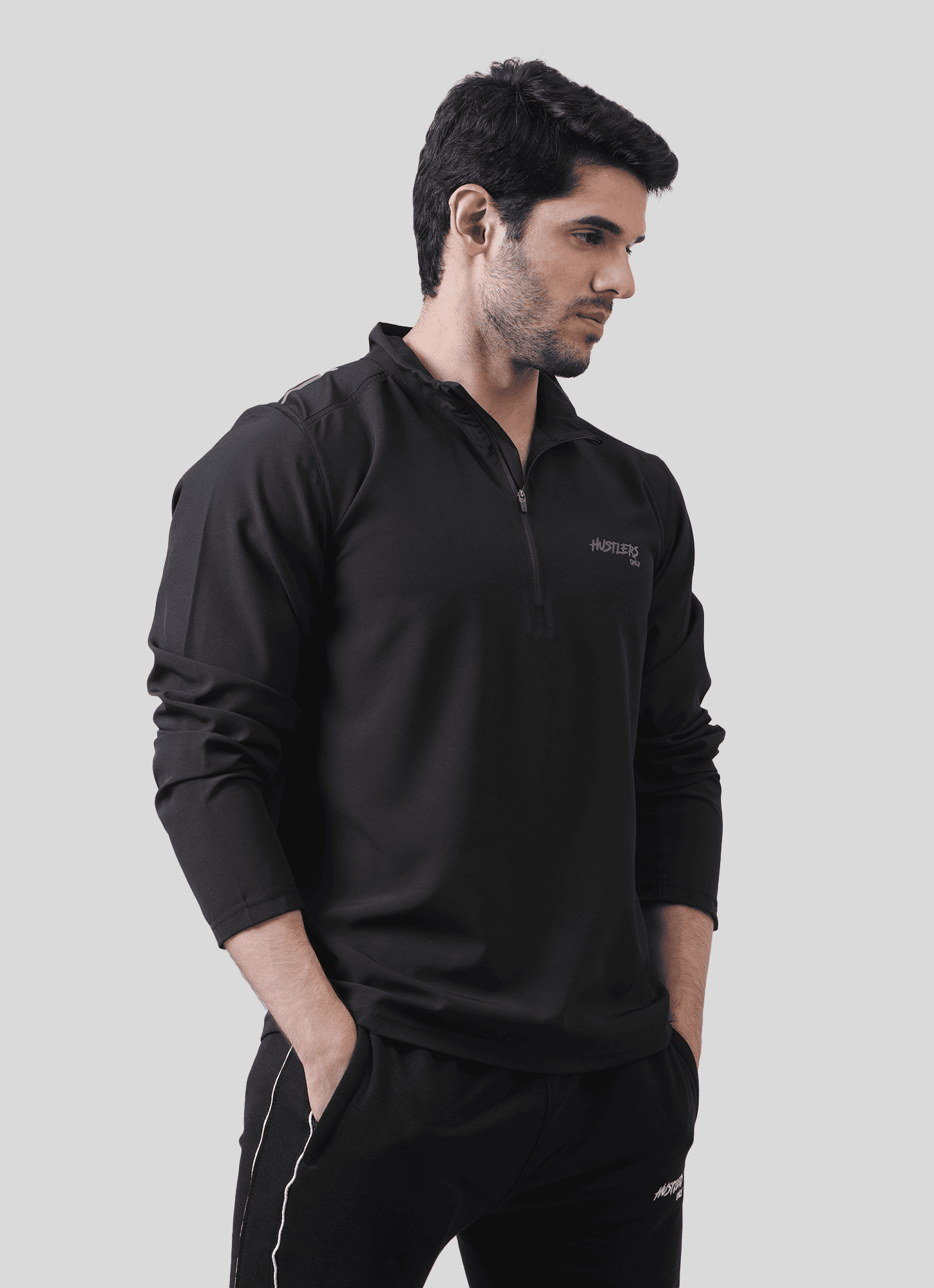 Black Velocity Zip Long Sleeve Shirt For Men | HustlersOnlyUK