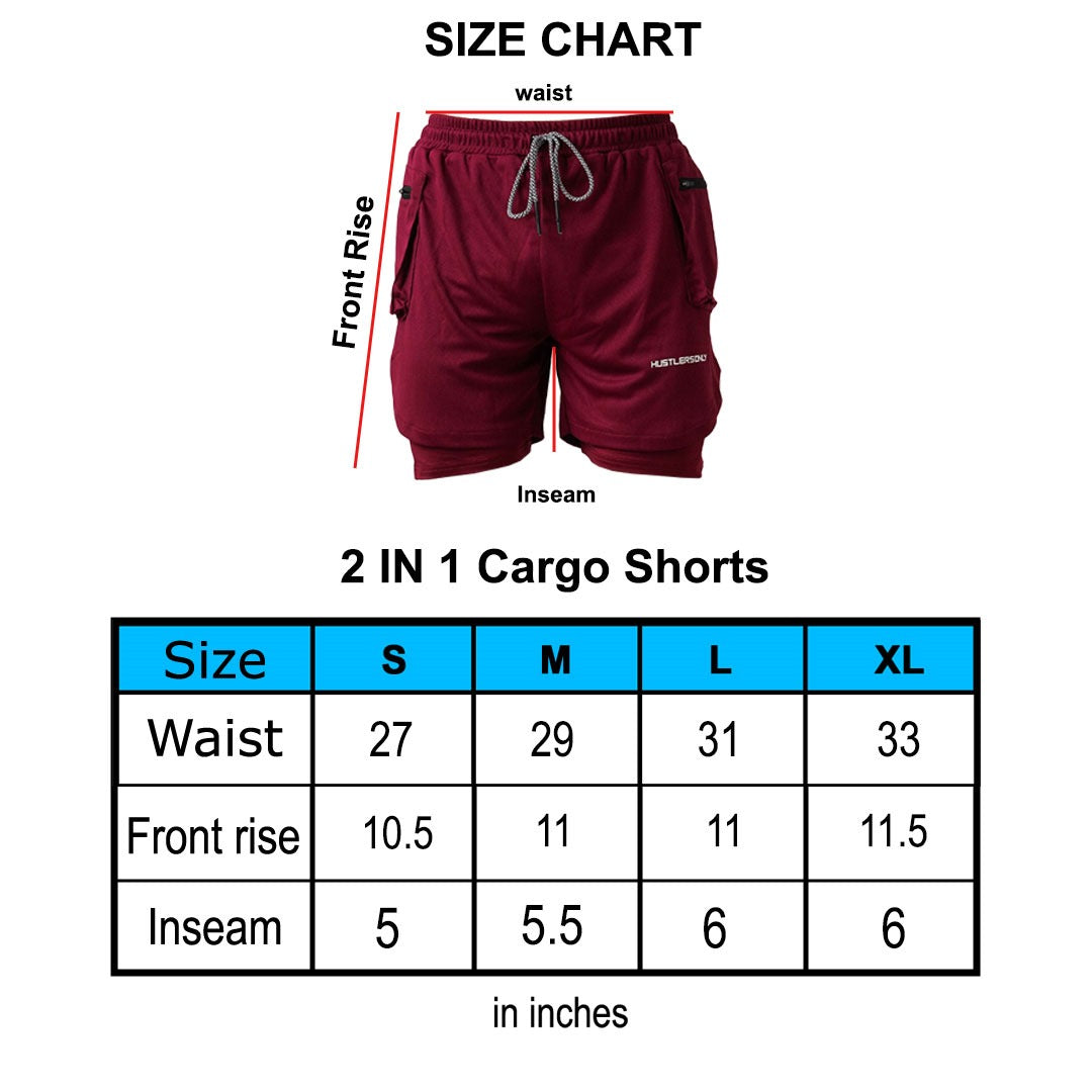 2 in 1 Cargo Shorts - Maroon