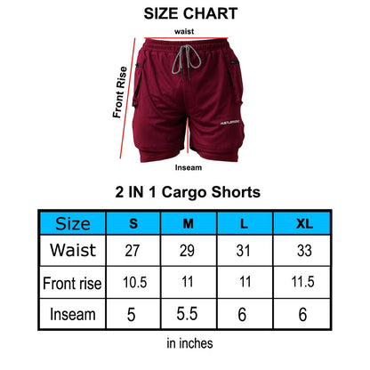2 in 1 Cargo Shorts - Maroon