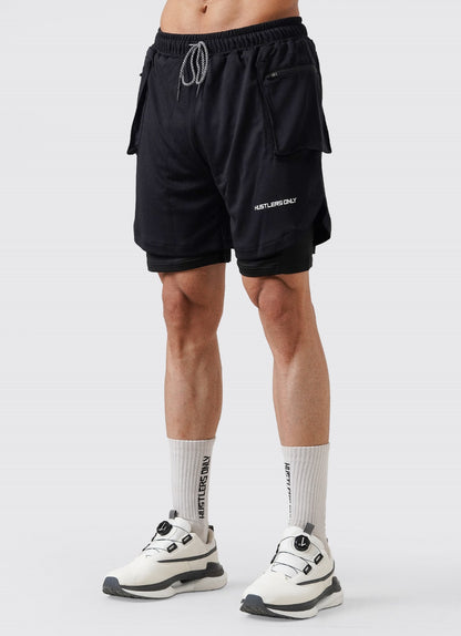 2 in 1 Cargo Shorts - Black