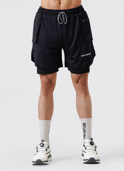 2 in 1 Cargo Shorts - Black