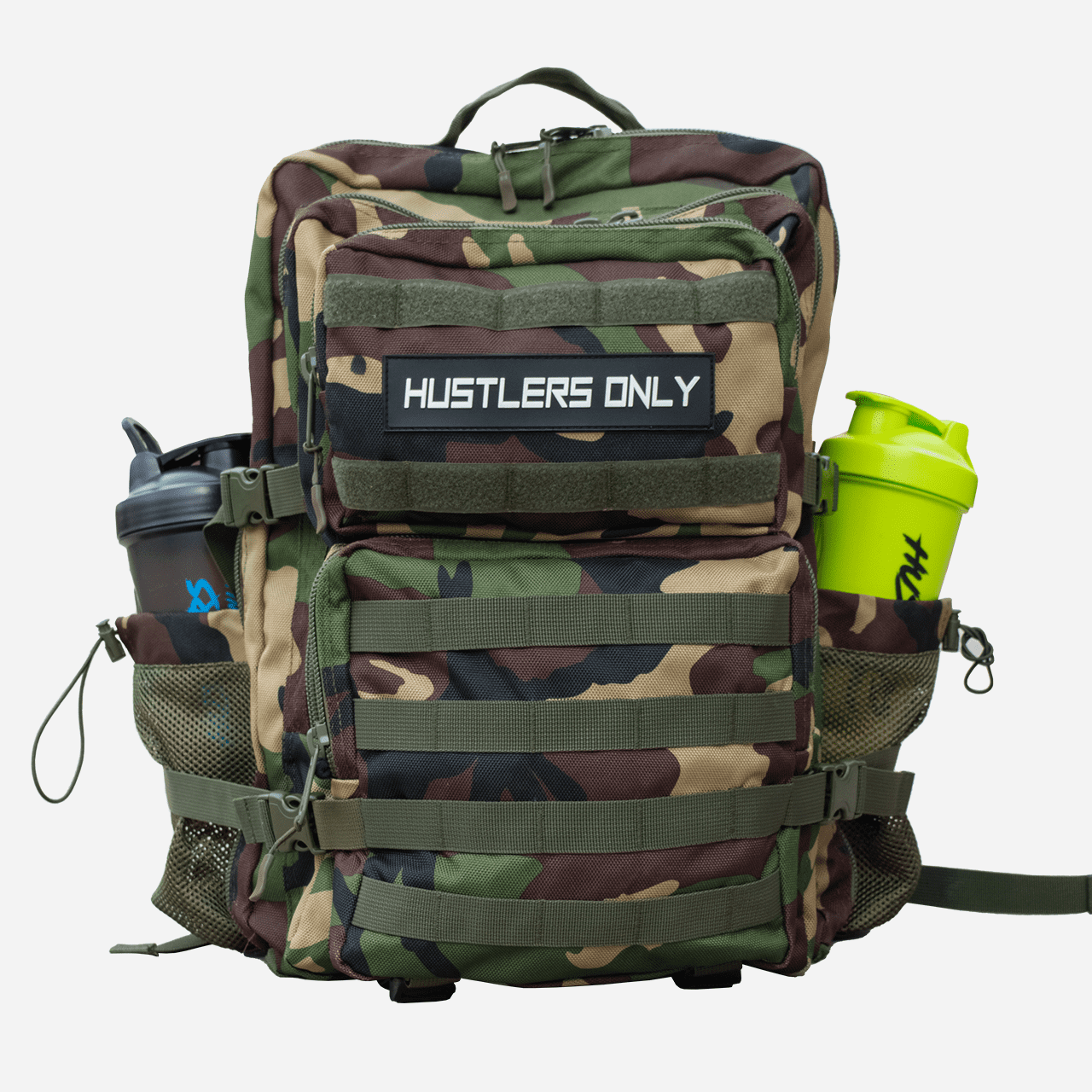Tactical camo rucksack with Velcro patches | HustlersOnlyUK